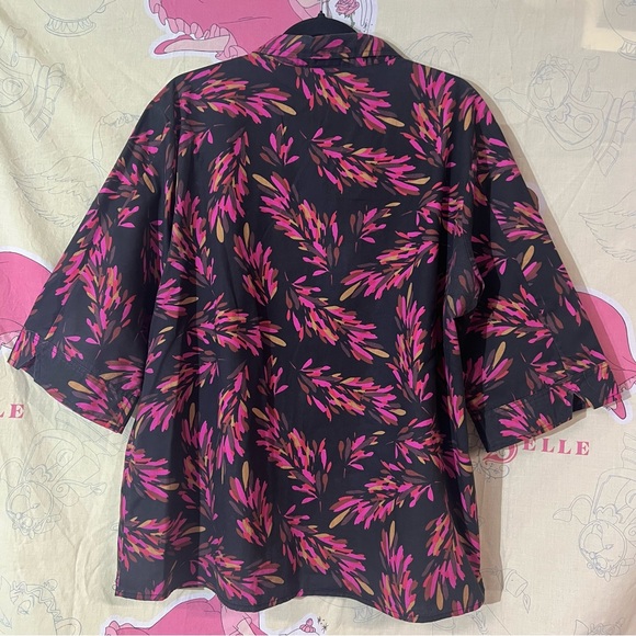 Vintage American Sweetheart 80s Half-Sleeve Neon Leaf Blouse - Picture 4 of 8
